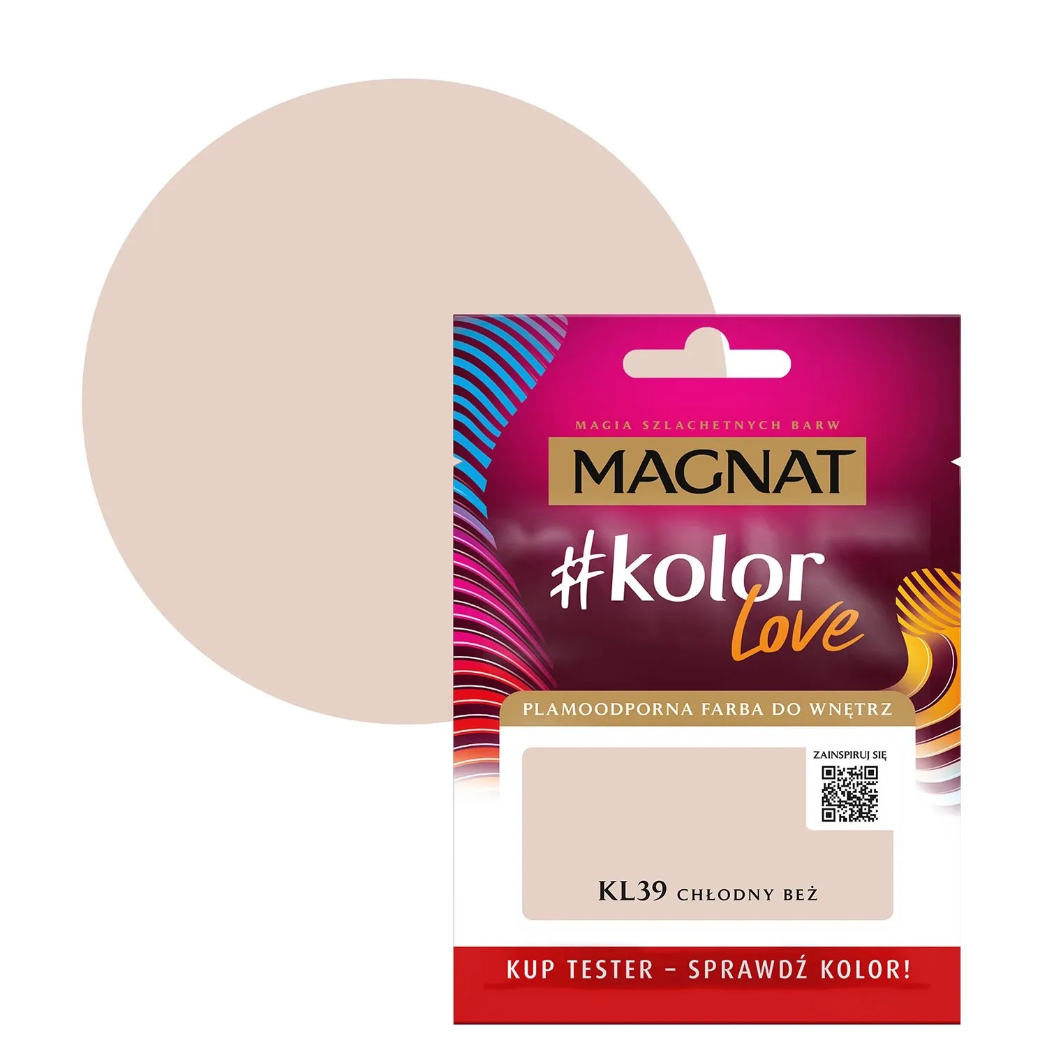 Próbka koloru i karta wzornika farby Magnat #kolor Love KL39 Chłodny Beż (chłodny beż).