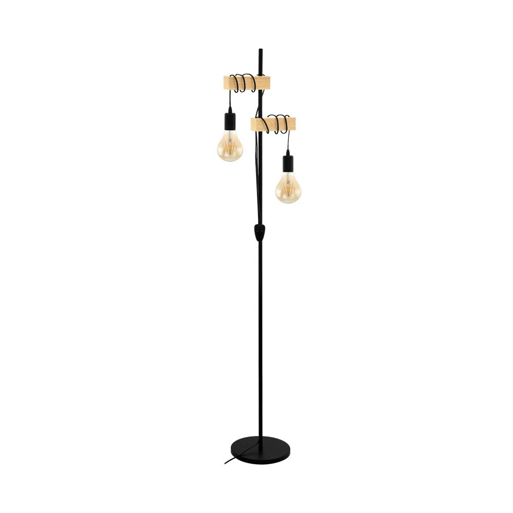Eglo Lampa podłogowa TOWNSHEND czarna z drewnem 2xE27 kupuj