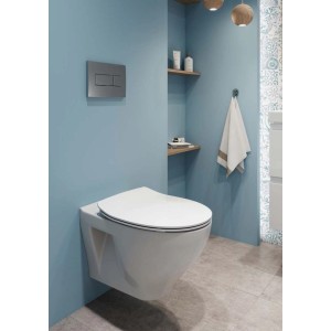 Zestaw WC podwieszany t.b.t. w kolorze białym w nowoczesnej łazience.