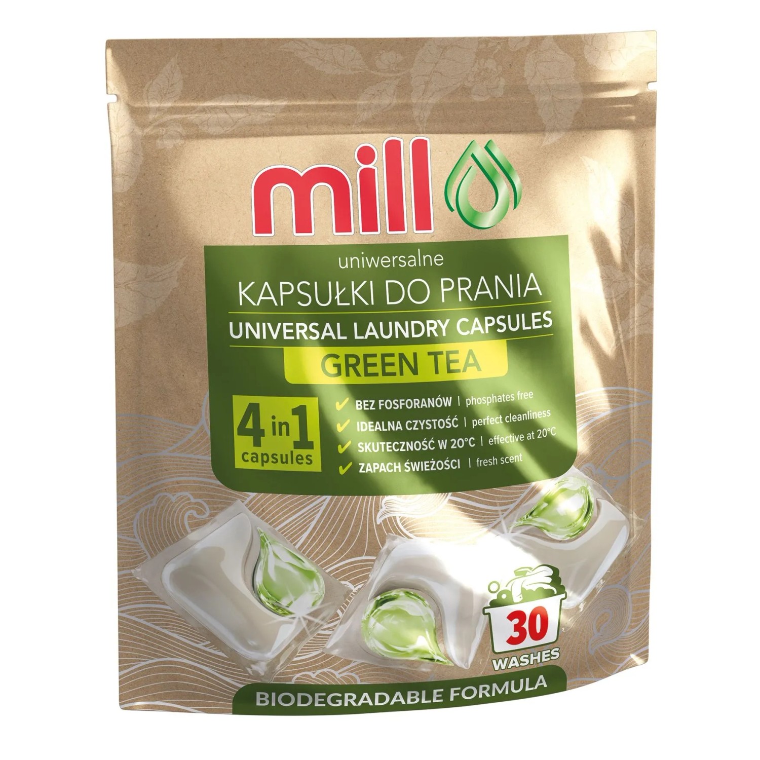 Kapsułki do prania uniwersalne Ecomill zielona herbata 30szt.