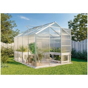 Szklarnia Terrando Sanus 220x220 cm z ramą aluminiową i płytami poliwęglanowymi dwuściennymi.