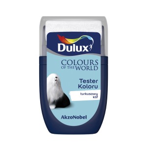 Tester farby Dulux Turquoise Cliff, wałek do malowania ścian.