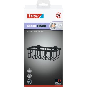 Tesa Moon Black koszyk prysznicowy, czarny mat, do montażu na ścianie bez wiercenia.