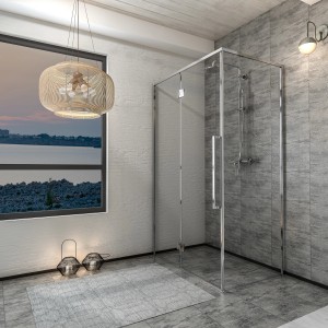 Elegancka, kwadratowa kabina prysznicowa w nowoczesnej łazience.