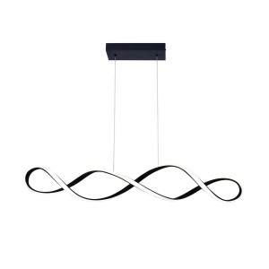 Nowoczesna czarna lampa wisząca LED z motywem nieskończoności do salonu.