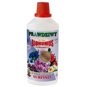Butelka Biohumus Extra Surfina, nawóz płynny do roślin doniczkowych i balkonowych.