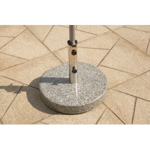 Okrągła, szara podstawa parasola z granitu.