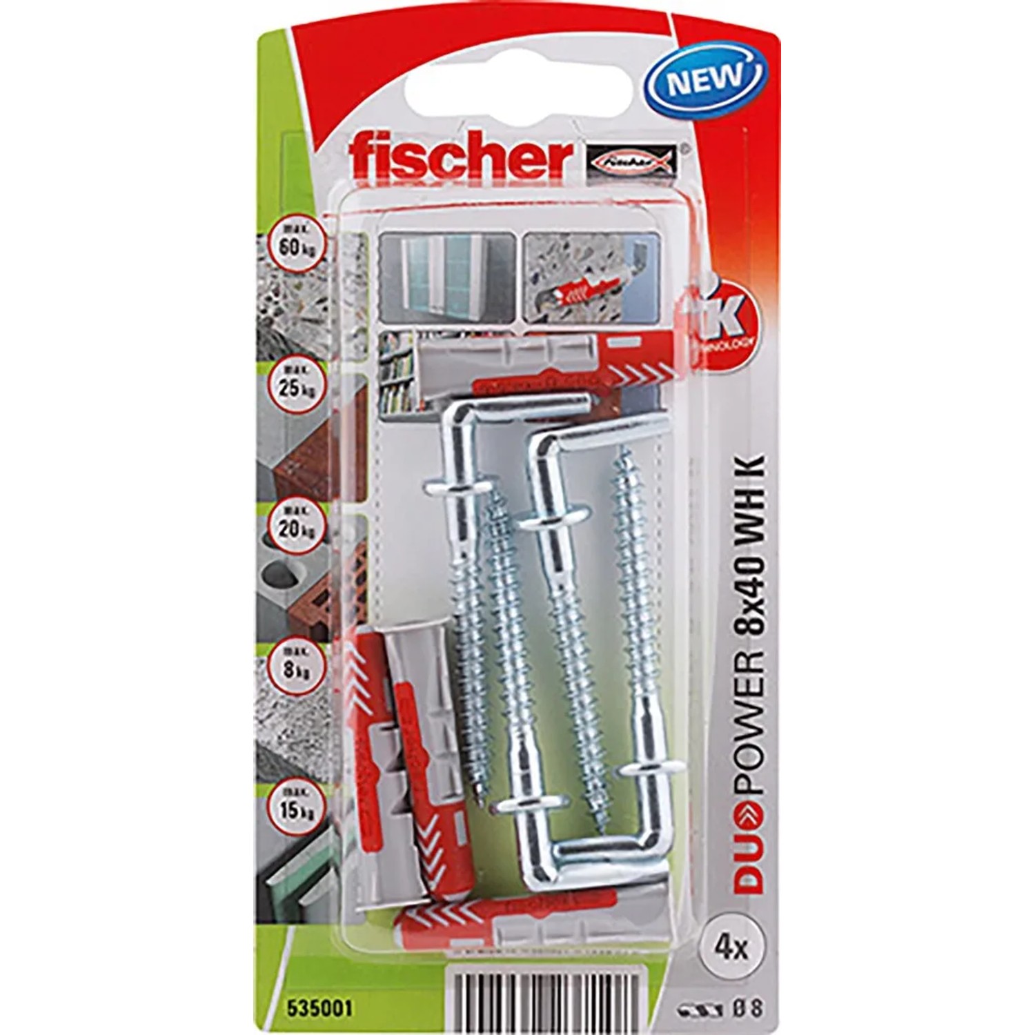 Fischer Kołek uniwersalny DP+hak 8x40 4szt