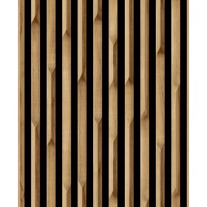 Tapeta dekoracyjna z drewnianymi żebrami i czarnym tłem.