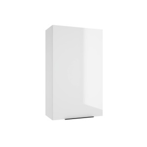 Biała szafka wisząca z zestawu mebli kuchennych.