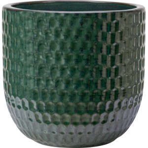 Zielona, glazurowana doniczka ceramiczna z wzorem reliefowym, Ø 25 cm.