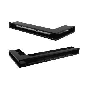 Czarne akcesoria do narzędzi kominkowych t.b.t. w zestawie, składającym się z dwóch części.