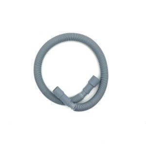 Szary wąż do pralki, karbowany, ze złączkami.