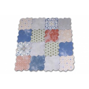 Próbka płytek podłogowych t.b.t. z różnymi wzorami i kolorami.