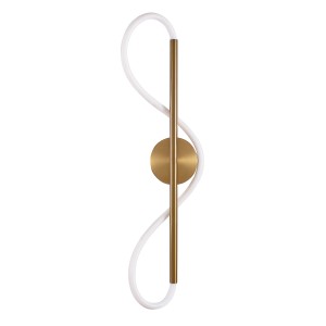 Nowoczesny kinkiet LED w kolorze złotym, zakrzywiony design dla stylowego oświetlenia.