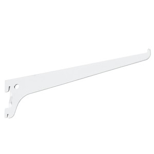 Biały wspornik półki t.b.t. do montażu płyt meblowych.
