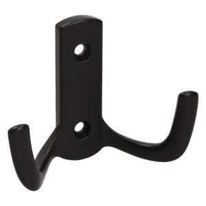 Czarny uchwyt meblowy t.b.t., podwójny haczyk do montażu na ścianie.