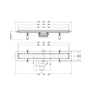 Rysunek techniczny odwodnienia liniowego t.b.t. z wymiarami do instalacji.