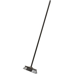 Antracytowa plastikowa zmiotka do pokoju z trzonkiem do sprzątania.
