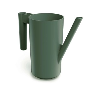 Zielona konewka z długim dzióbkiem i uchwytem. Idealna do ogrodu i pielęgnacji roślin.