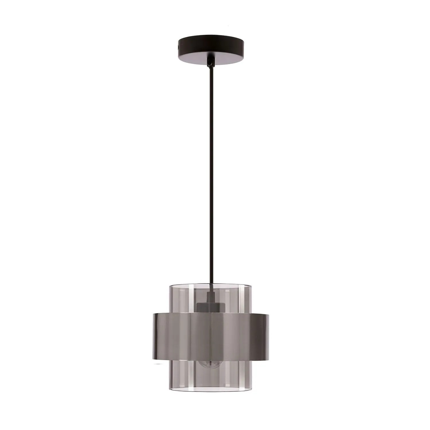 Candellux Lampa wisząca SPIEGA czerń+satyna nikiel 1xE27 60W klosz dymiony