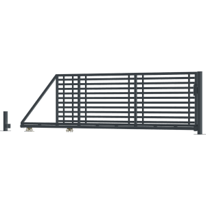Metalowa brama przesuwna do ogrodzeń ogrodowych, widok z boku.