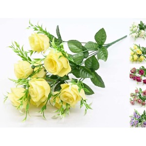 Bukiet żółtych róż jako dekoracja ogrodu, kompozycja sztucznych kwiatów.