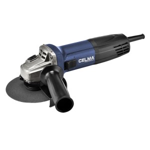 Szlifierka kątowa CELMA, niebiesko-czarna, z tarczą szlifierską i uchwytem.