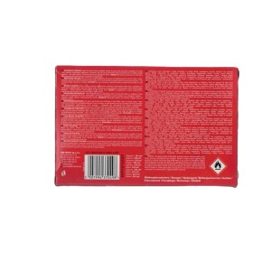 Czerwone opakowanie paliwa t.b.t. z ostrzeżeniami i kodem kreskowym.