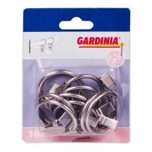 Gardinia Pierścienie z haczykami do marszczenia, zestaw 10 sztuk, do karniszy o średnicy 25 mm.