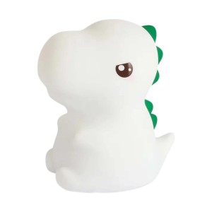 Biała lampka nocna do pokoju dziecięcego w kształcie dinozaura.