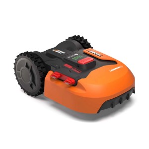 Worx Landroid S400 robot koszący WR184E: kompaktowa kosiarka w kolorze pomarańczowym i czarnym.
