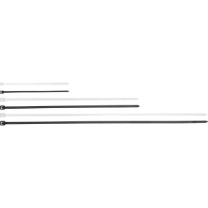 Zestaw opasek kablowych, 650 sztuk, w kolorze czarnym i białym, różne rozmiary do wiązania kabli.