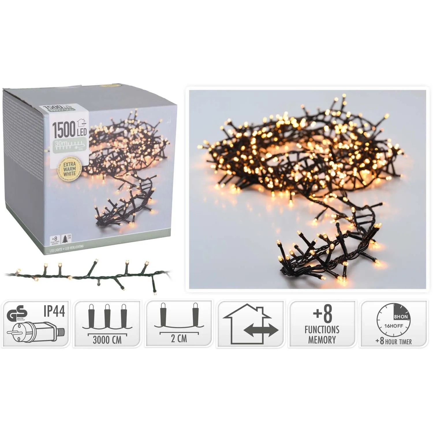 Lampki świąteczne  wewn./zewn. 1500 LED ciepły biały