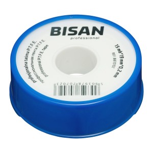 Rolka taśmy uszczelniającej, taśma PTFE firmy Bisam, niebieska szpula, 15 m x 19 mm.