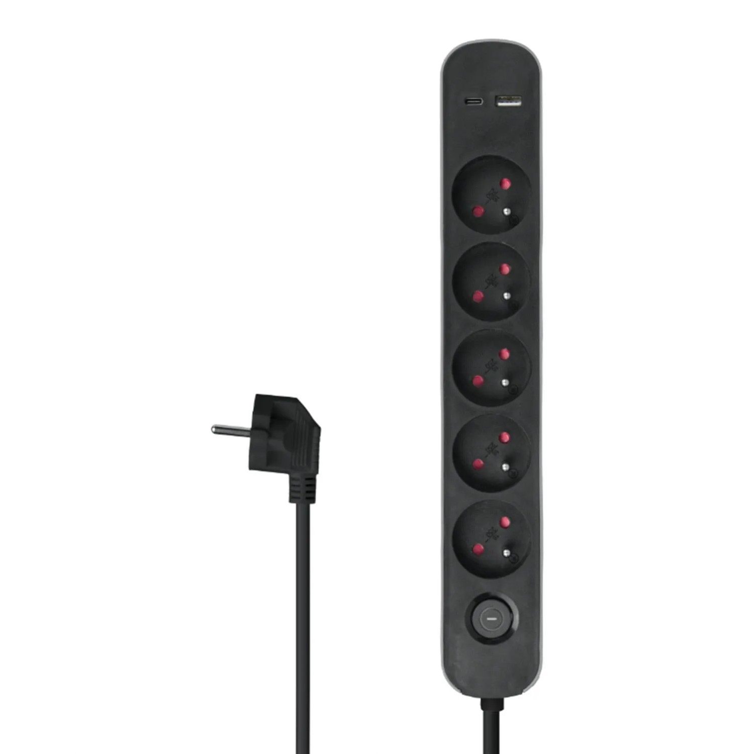 DPM Listwa ochronna z wyłącznikiem 5-gniazdowa 2P+Z + 2xUSB czarna 1,5 m
