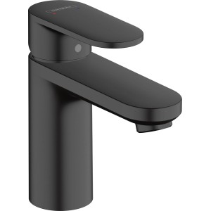 Matowa czarna bateria umywalkowa Hansgrohe o minimalistycznym designie.