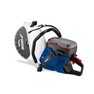 Niebieska ręczna pilarka tarczowa Dedra t.b.t. z dużą tarczą i szarą osłoną.