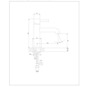 Rysunek techniczny baterii umywalkowej z wymiarami.
