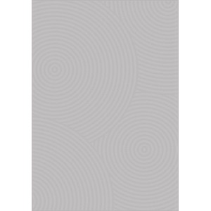 Szary dywan z krótkim włosiem we wzór koncentrycznych okręgów.