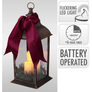 Latarnia rustykalna z kokardą 3 ŚWIECZKI LED 49 x 20 cm