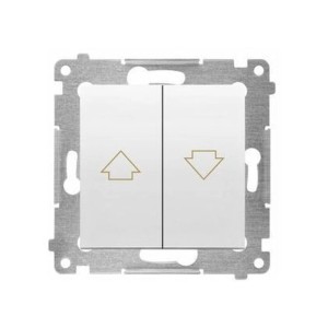 Biały przełącznik ze strzałkami do sterowania roletami.