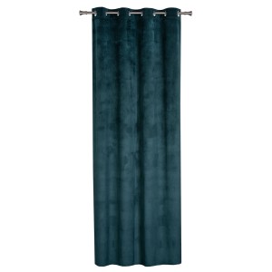 Ciemnoniebieska zasłona t.b.t. z przelotkami do dekoracji wnętrz.