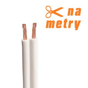 Biały kabel głośnikowy (na metry) z odsłoniętymi miedzianymi przewodami.