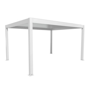 Biała pergola Biohort 4,5x3,5 m: Nowoczesne zadaszenie tarasu z lamelami.