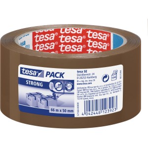 Tesapack Strong taśma pakowa, brązowa taśma klejąca 66 m x 50 mm do lekkich paczek.