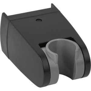 Czarny uchwyt na słuchawkę prysznicową, część zestawu prysznicowego.