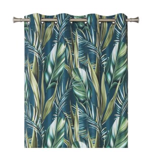 Zasłona t.b.t. z tropikalnym wzorem liści do salonu.