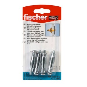 Fischer HM 5x37 metalowe kołki rozporowe ze śrubami, zestaw 4 szt. do płyt gipsowych itp.