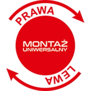 Symbol uniwersalnego montażu (lewo/prawo) do kabin prysznicowych.
